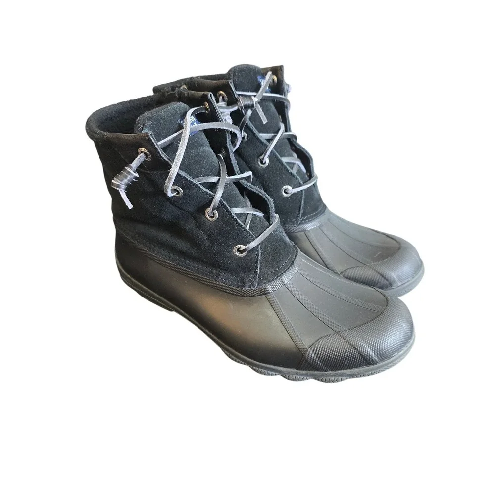 Sperry Saltwater Black Suede Leather Waterproof Duck Boots STS80422 Womens‎ 9